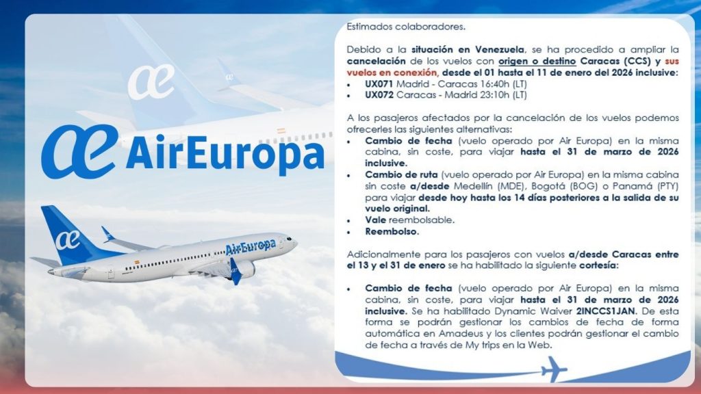 Importante: Cancelación de vuelos Air Europa hacia Caracas