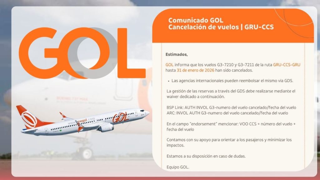 Cancelación de vuelos GOL GRU–CCS hasta enero 2026 Volando Mundo