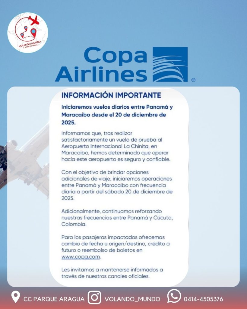 Copa Airlines anuncia vuelos diarios entre Panamá y Maracaibo