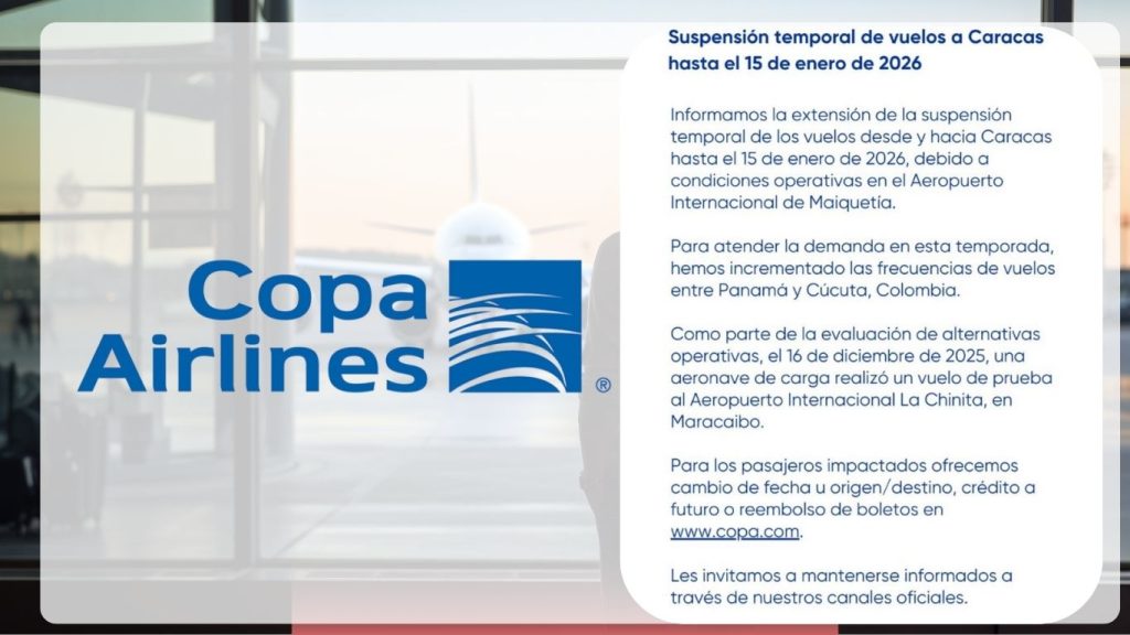 Comunicado Copa Airlines de vuelos desde y hacia caracas